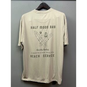 D&F Ricky Singh Mens Large Tan Half Moon Bay Surfing Graphic Embroidered T-Shirt